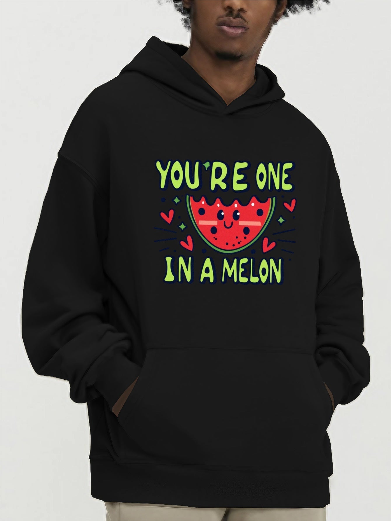 Watermelon Pattern Print Hooded Sweatshirt, Personalized Hoodies Fashion Casual Tops For Spring Autumn, Men's Clothing
