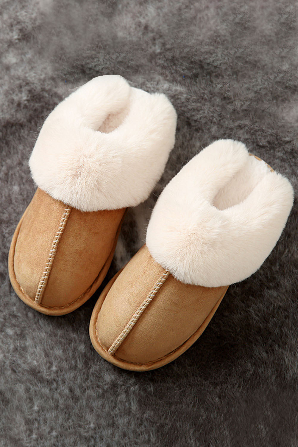 Zapatillas de casa de invierno de ante de felpa camel