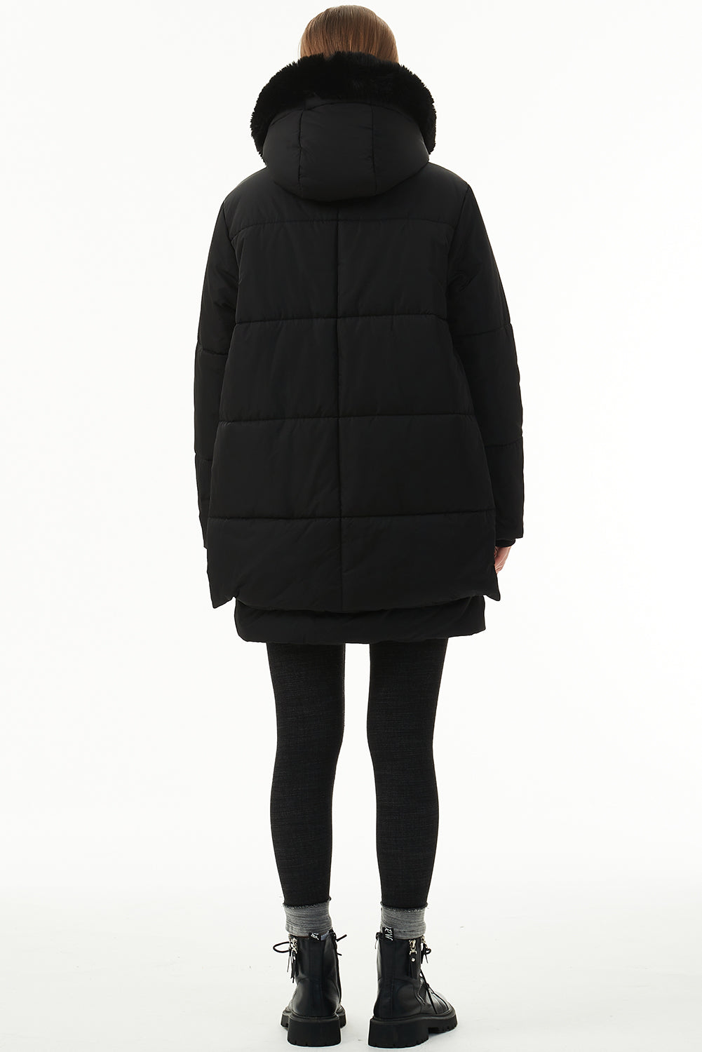 Beige Plush Linen Zip Up Hooded Puffer Coat