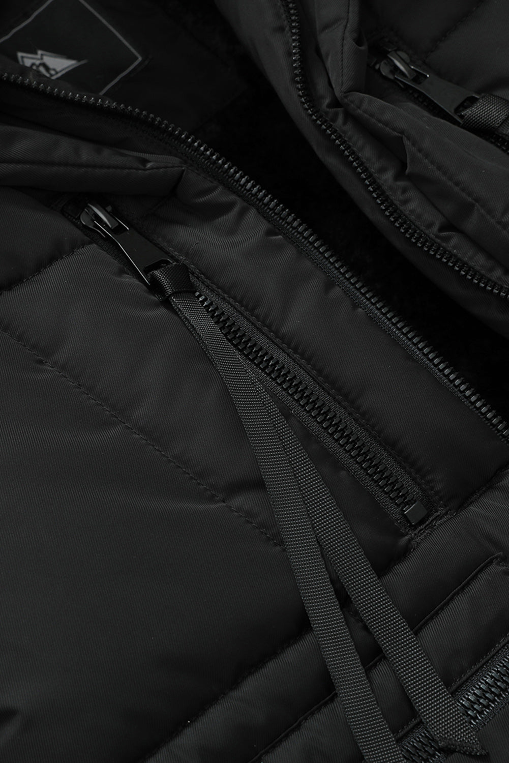 Beige Plush Linen Zip Up Hooded Puffer Coat