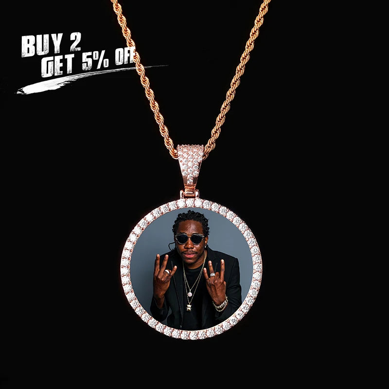 JINAO NEW Custom Ice out Large size Photo Round Necklace & Pendant With 4mmTennis Chain AAA Cubic Zircon Hip hop Jewelry