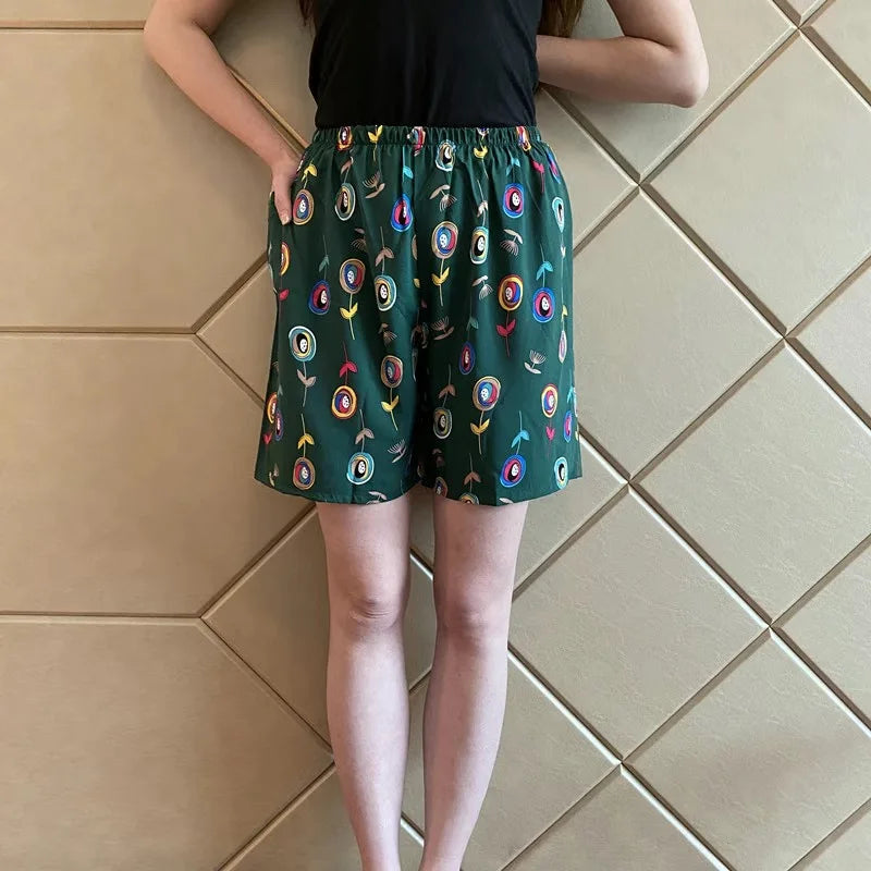 Palazzo Tropical Floral Casual Shorts Plus Size Home Cotton Printing Loose Beach Bottoms