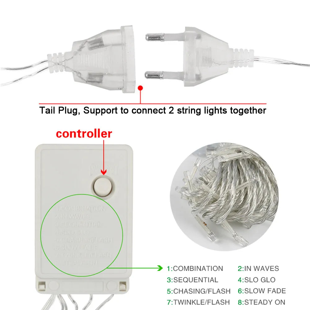 Outdoor Xmas Snowflake LED String lights Flashing Lights Curtain Light Waterproof Holiday Party Connectable Wave Fairy Light D30