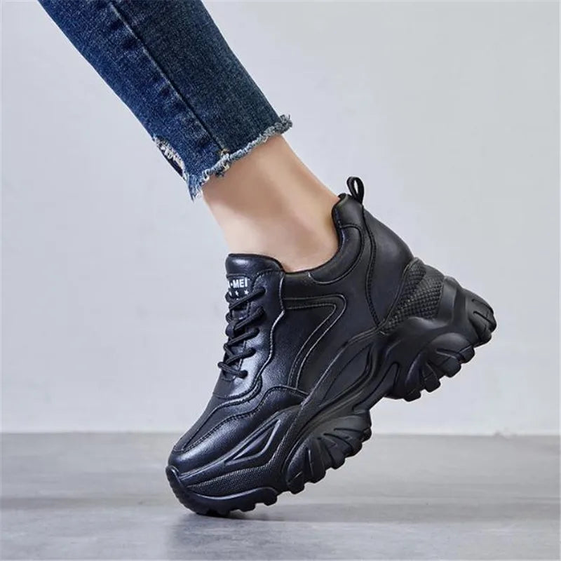7cm New High Top Women dermis Sneakers Autumn Winter Hidden Heel Casual Shoes lace-up Women Platform Wedge Shoes size 34 39