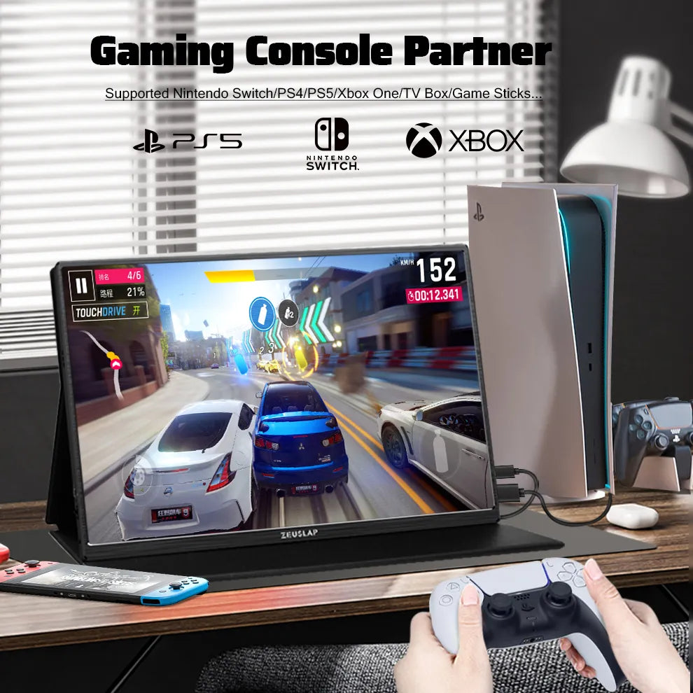 ZEUSLAP 16" 2.5K 144hz Portable Monitor 2560*1600 16:10 100%sRGB 500Cd/m² Travel Gaming Display for Laptop Switch ps4 ps5 Xbox