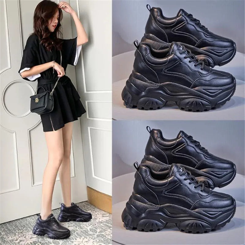 7cm New High Top Women dermis Sneakers Autumn Winter Hidden Heel Casual Shoes lace-up Women Platform Wedge Shoes size 34 39