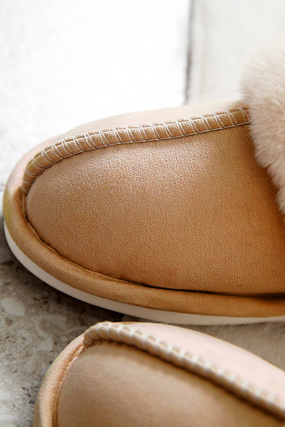 Zapatillas de casa de invierno de ante de felpa camel