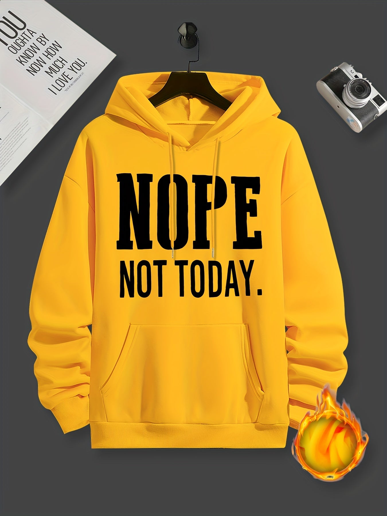 NOPE NOT TODAY Print Hoodie, Cool Hoodies For Men, Men's Casual Graphic Design Pullover Hooded Sweatshirt With Kangaroo Pocket Streetwear For Winter Fall, As Gifts