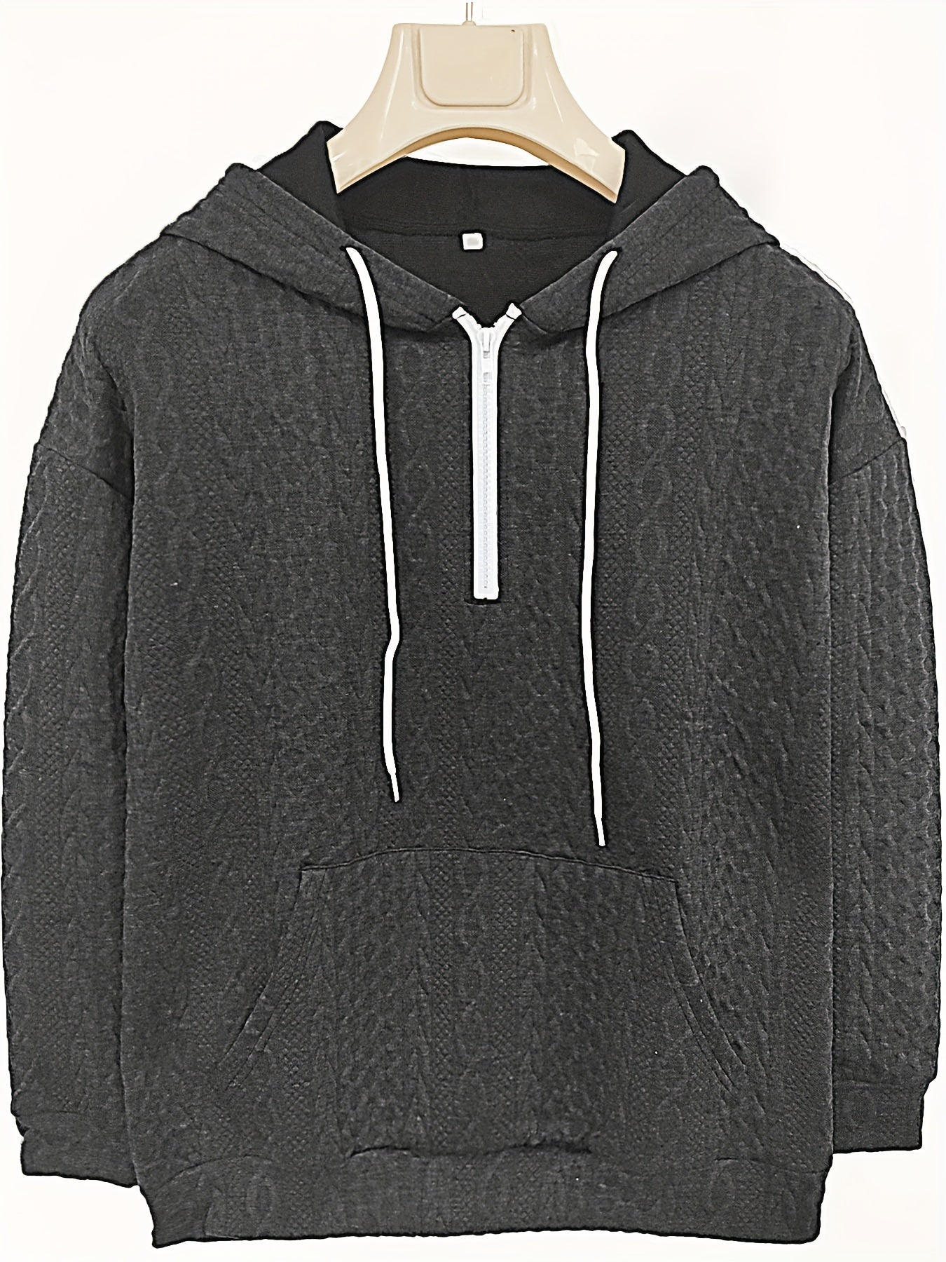 Cable Knit Quarter Zip Hoodie, Casual Long Sleeve Drawstring Hoodies Sweatshirt, Women's Clothing