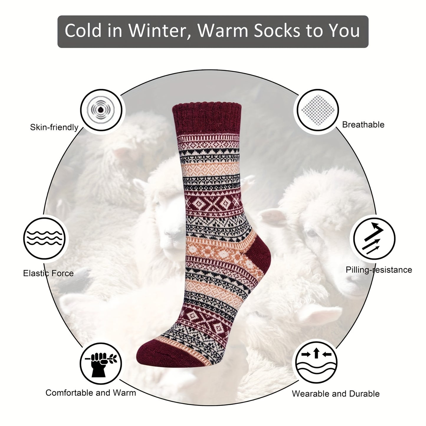 5 Pairs Women's Winter Warm Thick Soft Mid-calf Socks