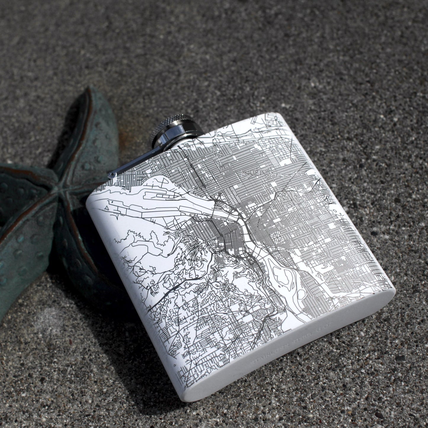 Mukwonago - Wisconsin Engraved Map Hip Flask in Matte White
