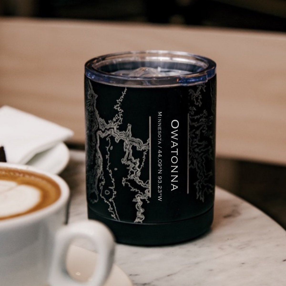Owatonna - Minnesota Engraved Map Insulated Cup in Matte Black