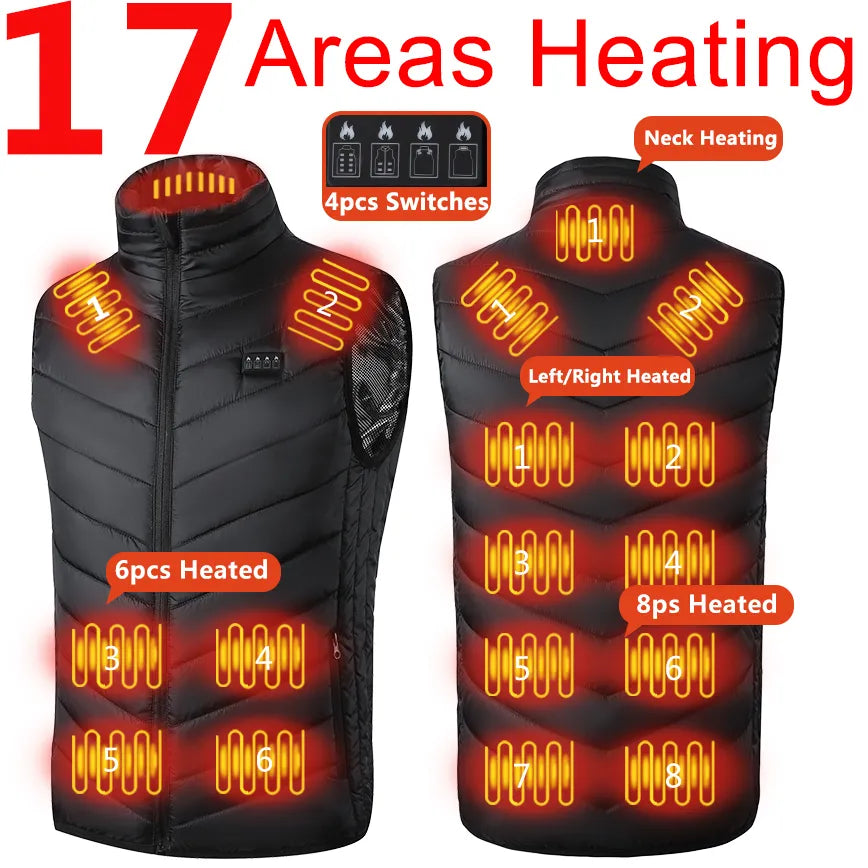 17 Areas Heated Vest Men Women Electric Heating Vest Usb Heated Jacket Heated Vest Bodywarmer Heated Down Jacket Winter