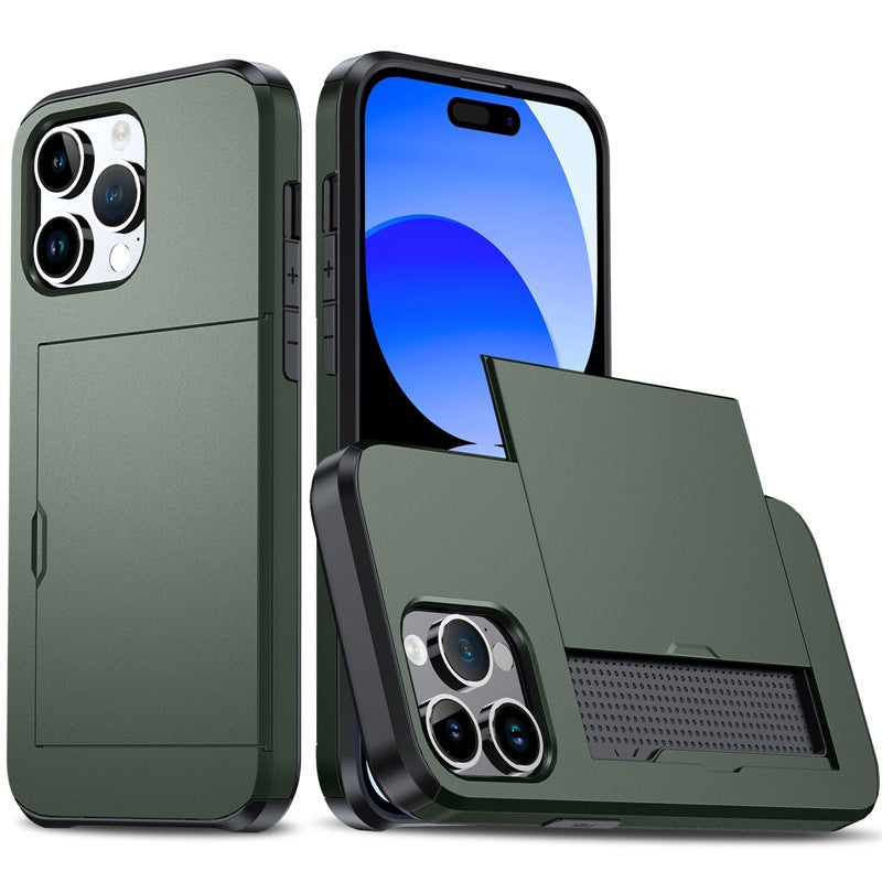 Suitable For IPhone15 Mobile Phone Case, Apple 13ProMax Slide Card, 14Plus Anti-fall Wallet Protective Cover