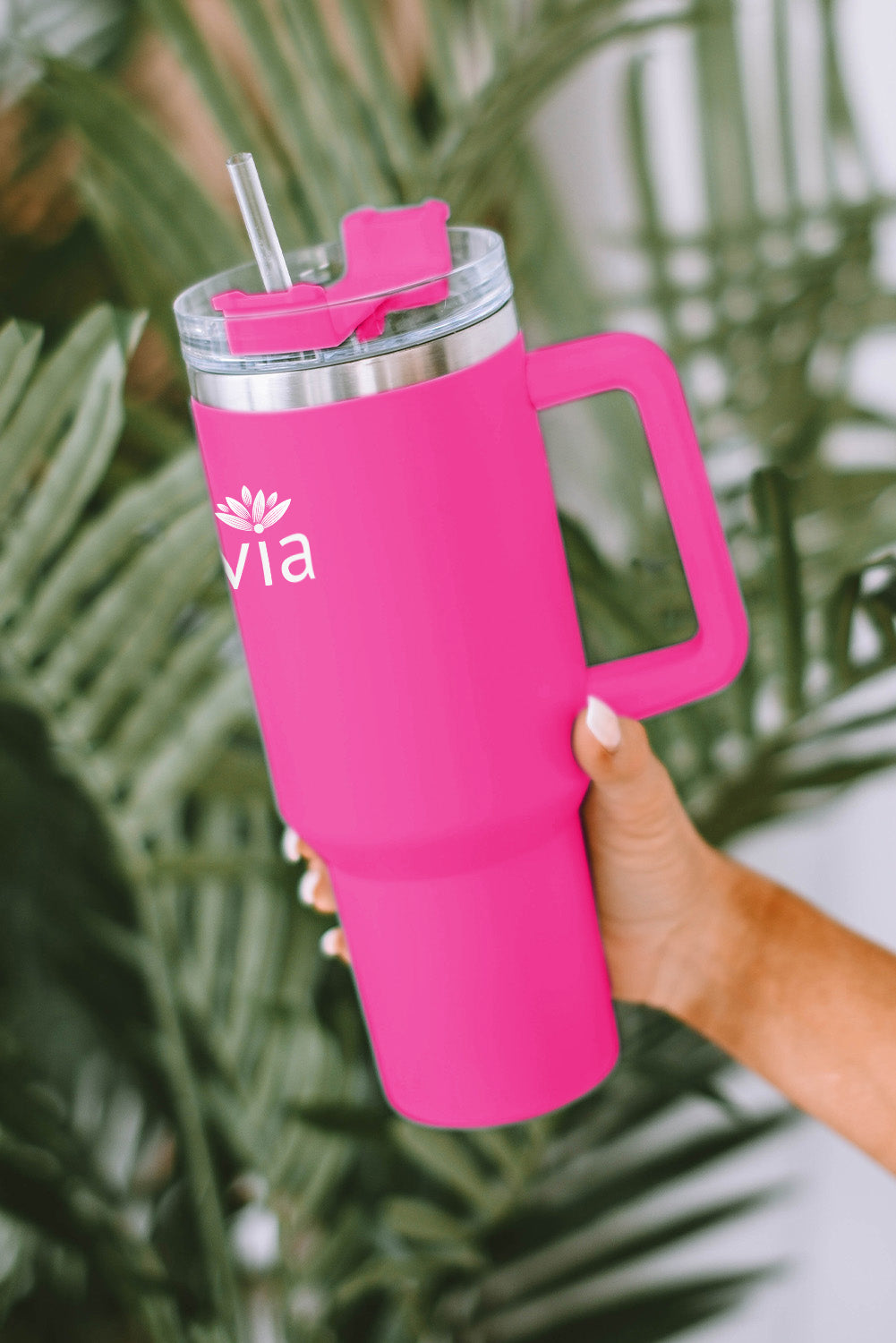 Taza Termo con asa y estampado de letras rojas rosas, 1200ml