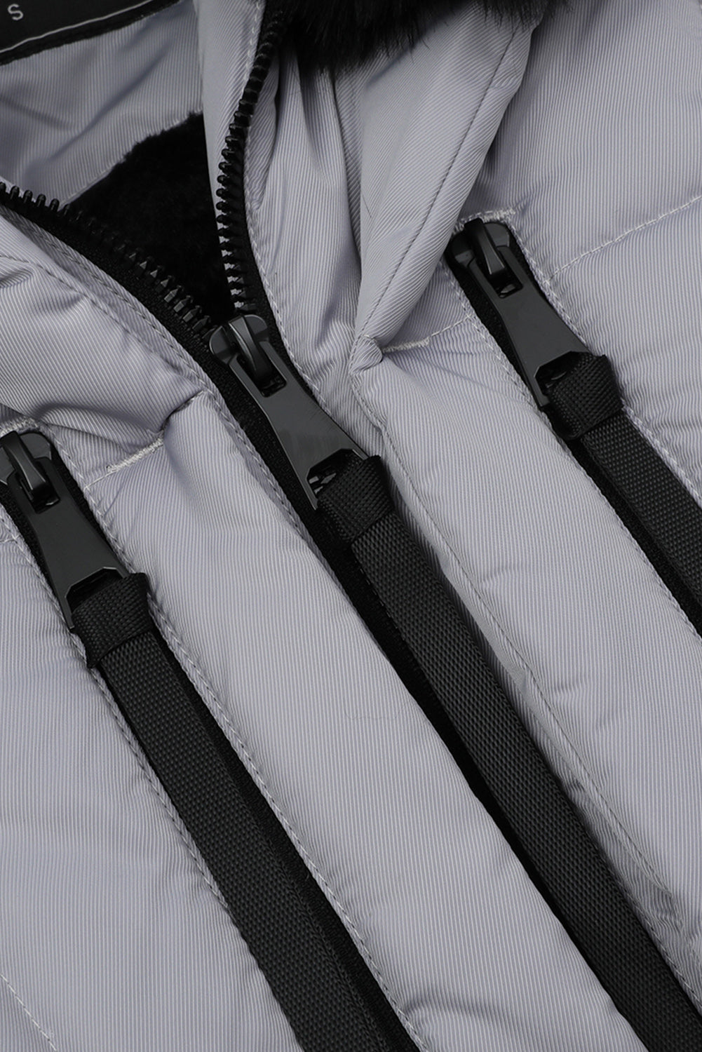Beige Plush Linen Zip Up Hooded Puffer Coat