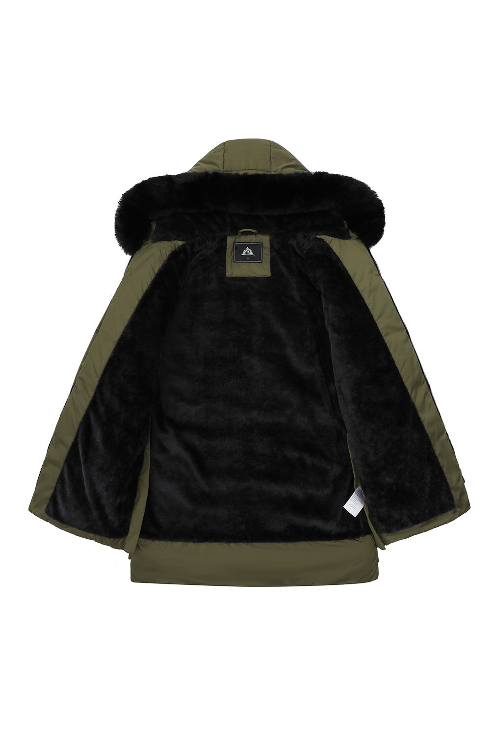 Beige Plush Linen Zip Up Hooded Puffer Coat