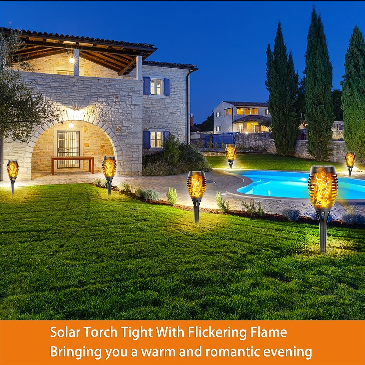 4/8/12pcs/pack Solar Halloween Decorations Lights Outdoor, Light Control, 12LED Solar Torch Lights With Flickering Flame For Garden Decor, Mini IP65 Waterproof Landscape Flame Lights For Yard Pathway Patio Pool - Auto On/Off