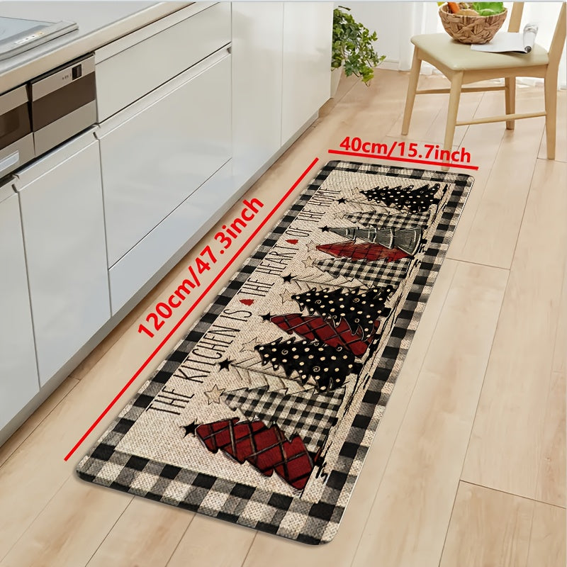 1pc, Vintage Puffy Christmas Tree Pattern Mat, Non-slip Oil-proof Waterproof Floor Mat,  Dirt-resistant Floor Mat,  For Kitchen Living Room Laundry Bathroom, Room Decor