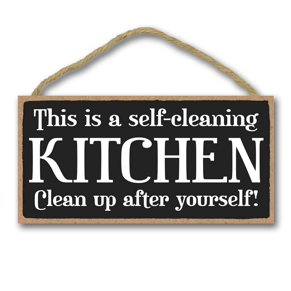 Kitchen Decor, This Is A Self Cleaning Kitchen Hanging Wall Art, Decorative Wood Sign Home Decor