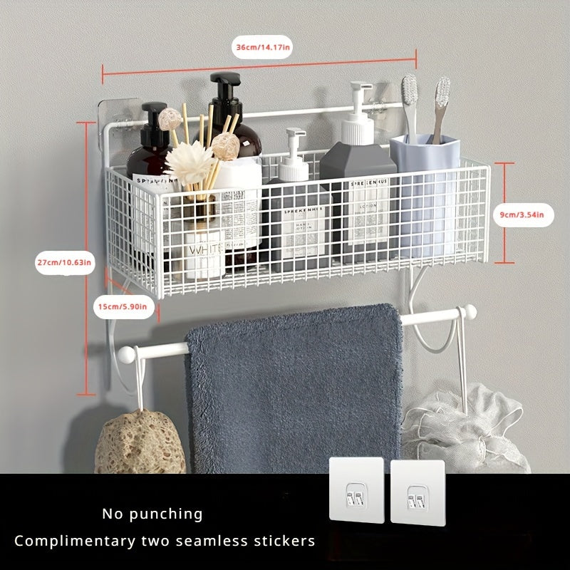 1pc Wall Mounted Bathroom Storage Rack, Bathroom Hanging Shelf, Shampoo Shower Gel Holder, Bathroom Caddy Organizer, Shower Caddy Basket, Bathroom Accessories