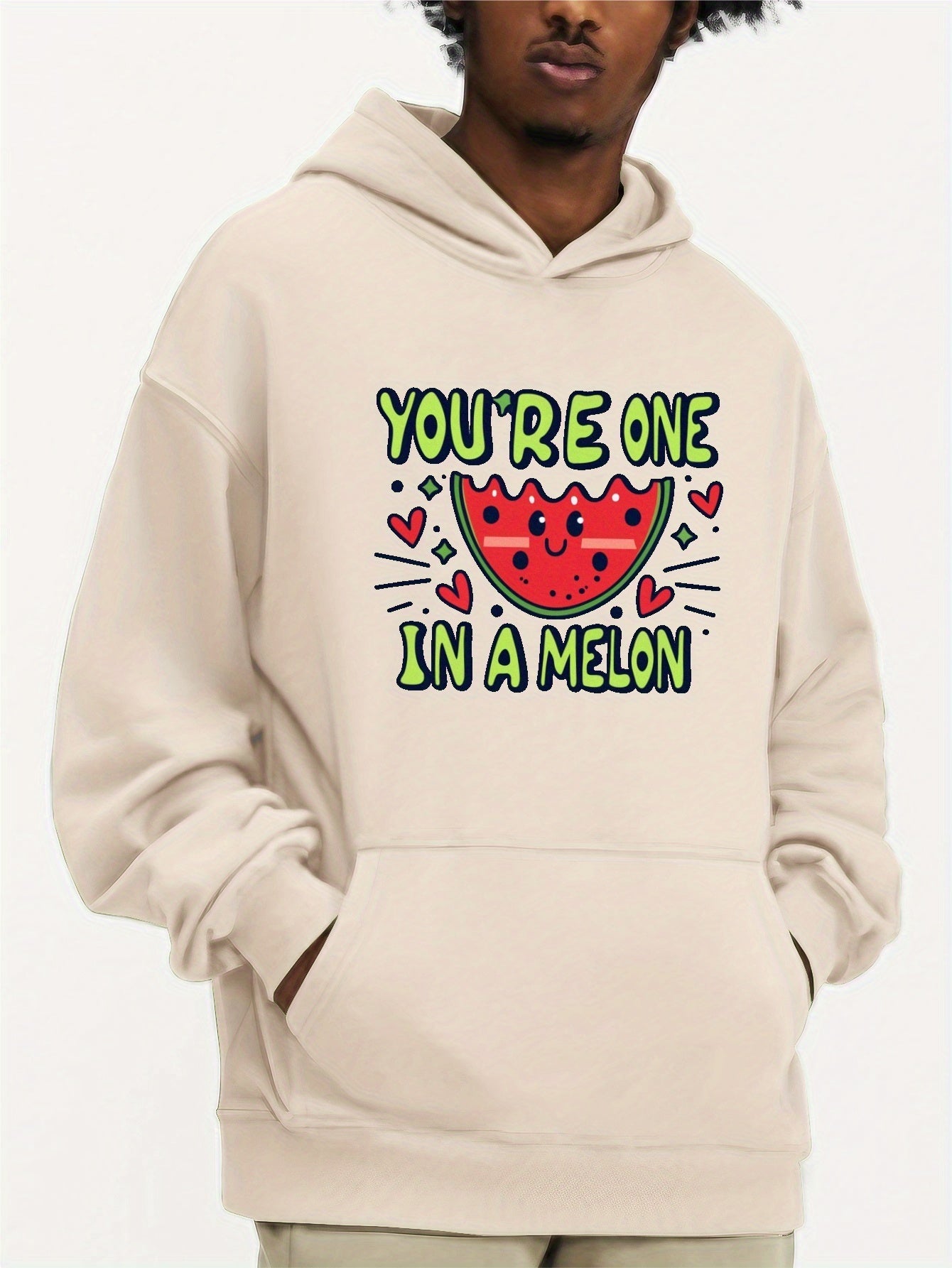 Watermelon Pattern Print Hooded Sweatshirt, Personalized Hoodies Fashion Casual Tops For Spring Autumn, Men's Clothing