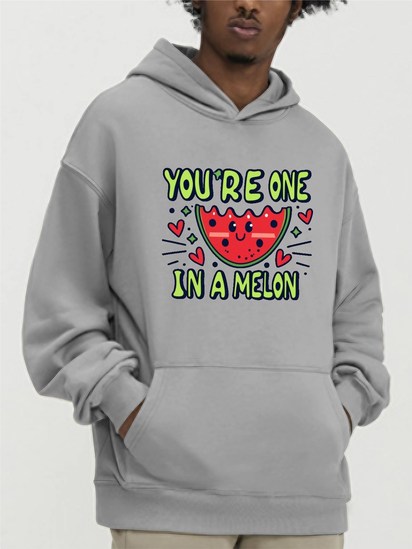 Watermelon Pattern Print Hooded Sweatshirt, Personalized Hoodies Fashion Casual Tops For Spring Autumn, Men's Clothing