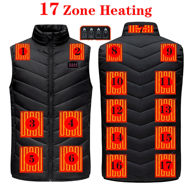 17 Areas Heated Vest Men Women Electric Heating Vest Usb Heated Jacket Heated Vest Bodywarmer Heated Down Jacket  Winter