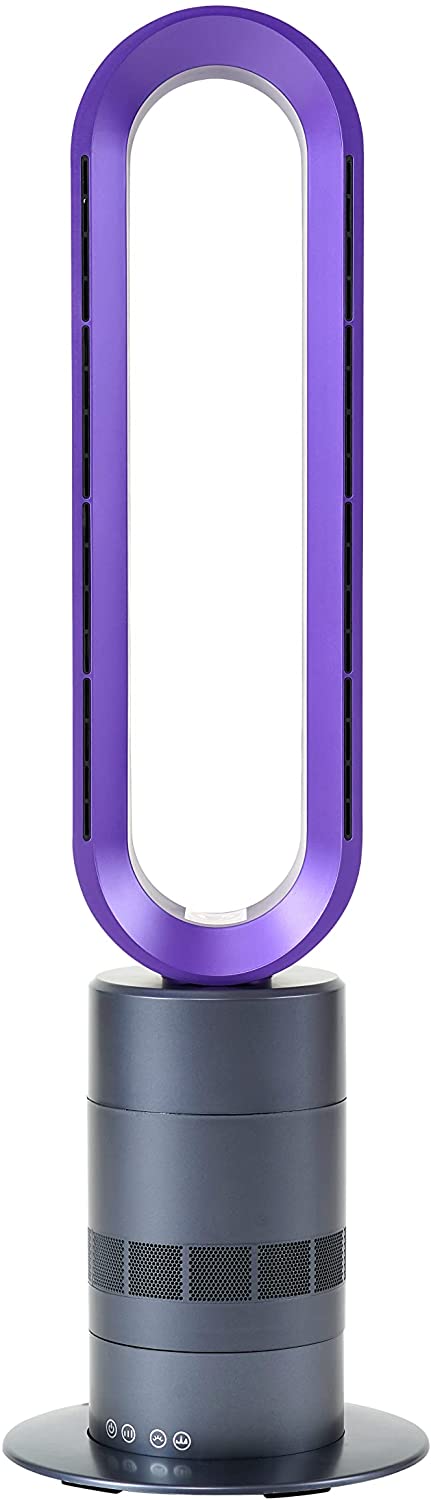 HealSmart 32-inch Space Heater Bladeless Tower Fan, Heater &amp; Fan Combo, 9H Timer 10 Speeds with Remote Control, Air Circulator Fan for Home Air Conditioner, Purple