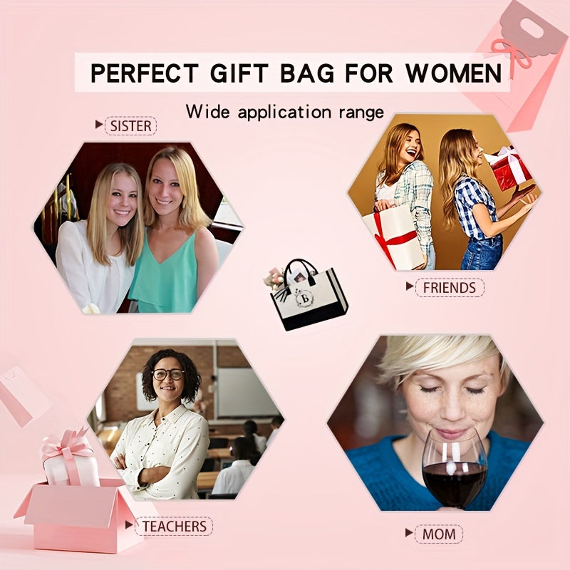Initial Canvas Tote Bag With Zipper Pocket 13OZ Embroidery Monogrammed Personalized Birthday Gifts For Women And Men | Letter J