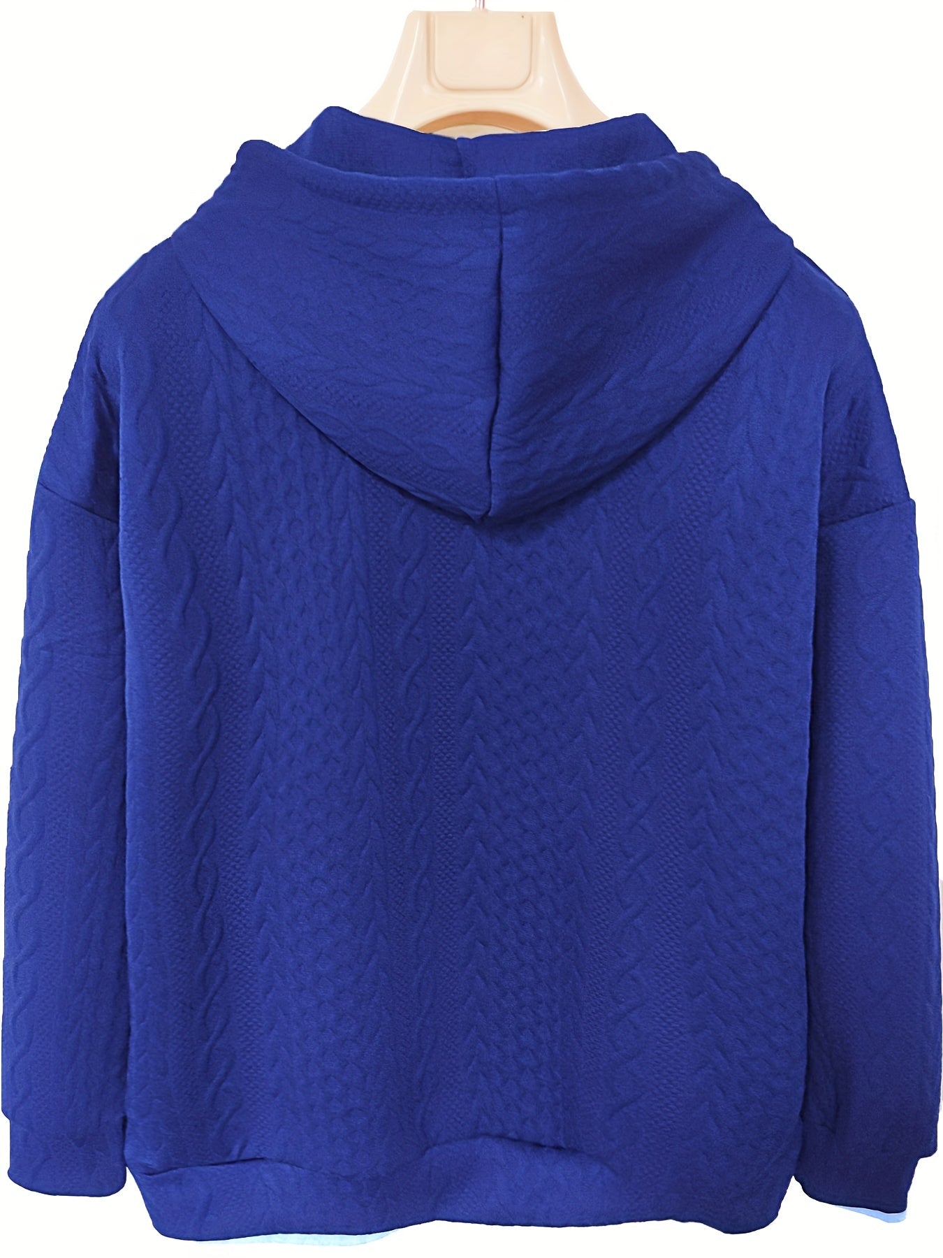Cable Knit Quarter Zip Hoodie, Casual Long Sleeve Drawstring Hoodies Sweatshirt, Women's Clothing