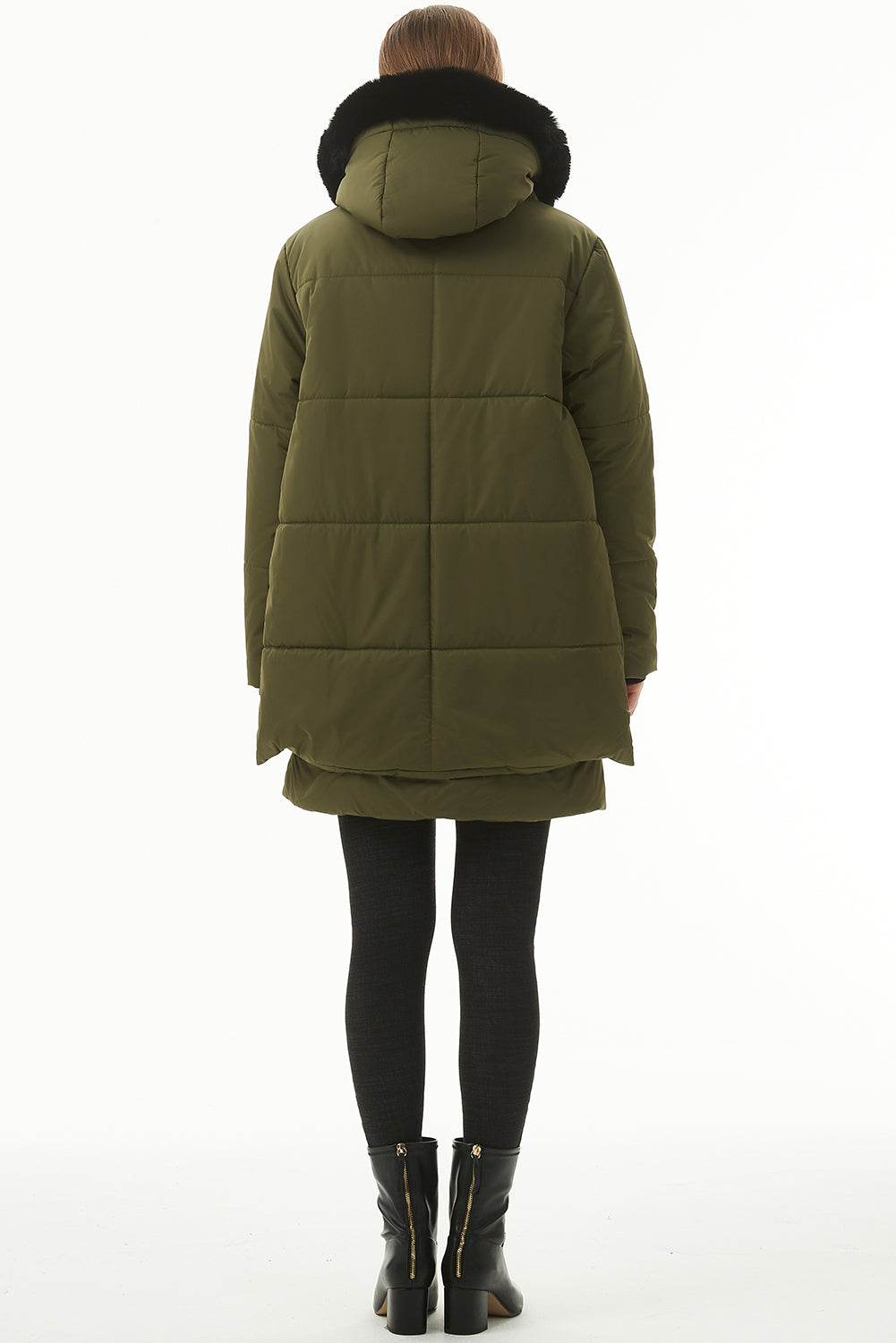 Beige Plush Linen Zip Up Hooded Puffer Coat