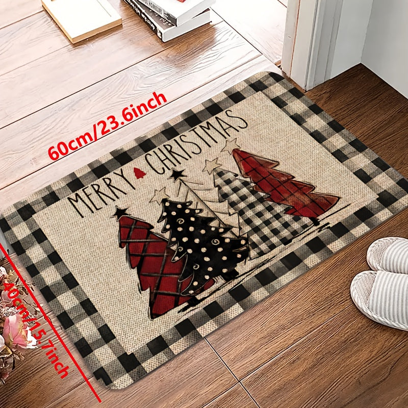 1pc, Vintage Puffy Christmas Tree Pattern Mat, Non-slip Oil-proof Waterproof Floor Mat,  Dirt-resistant Floor Mat,  For Kitchen Living Room Laundry Bathroom, Room Decor