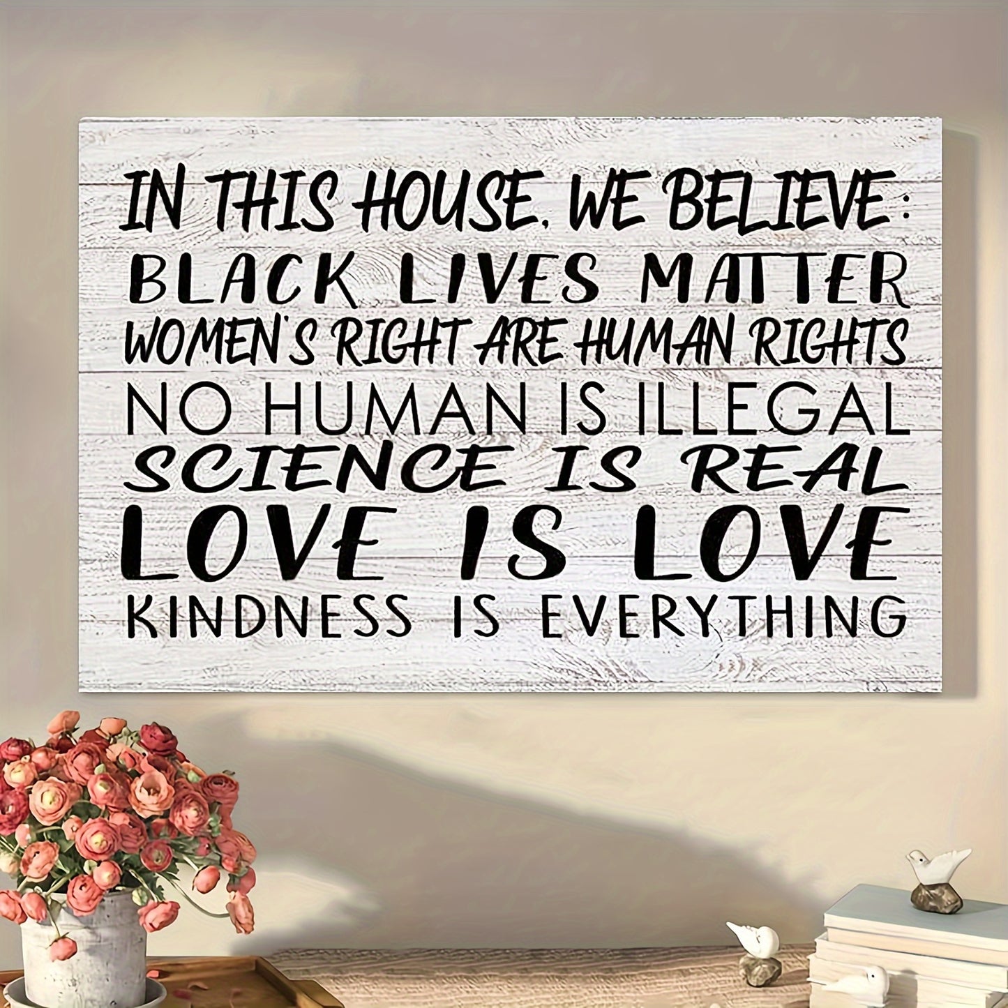 1pc Wooden Framed Canvas Painting,In This House Black Lives Matter, Wall Art Prints With Frame, For Living Room & Bedroom, Home Decoration, Festival Gift For Her Him, Ready To Hang