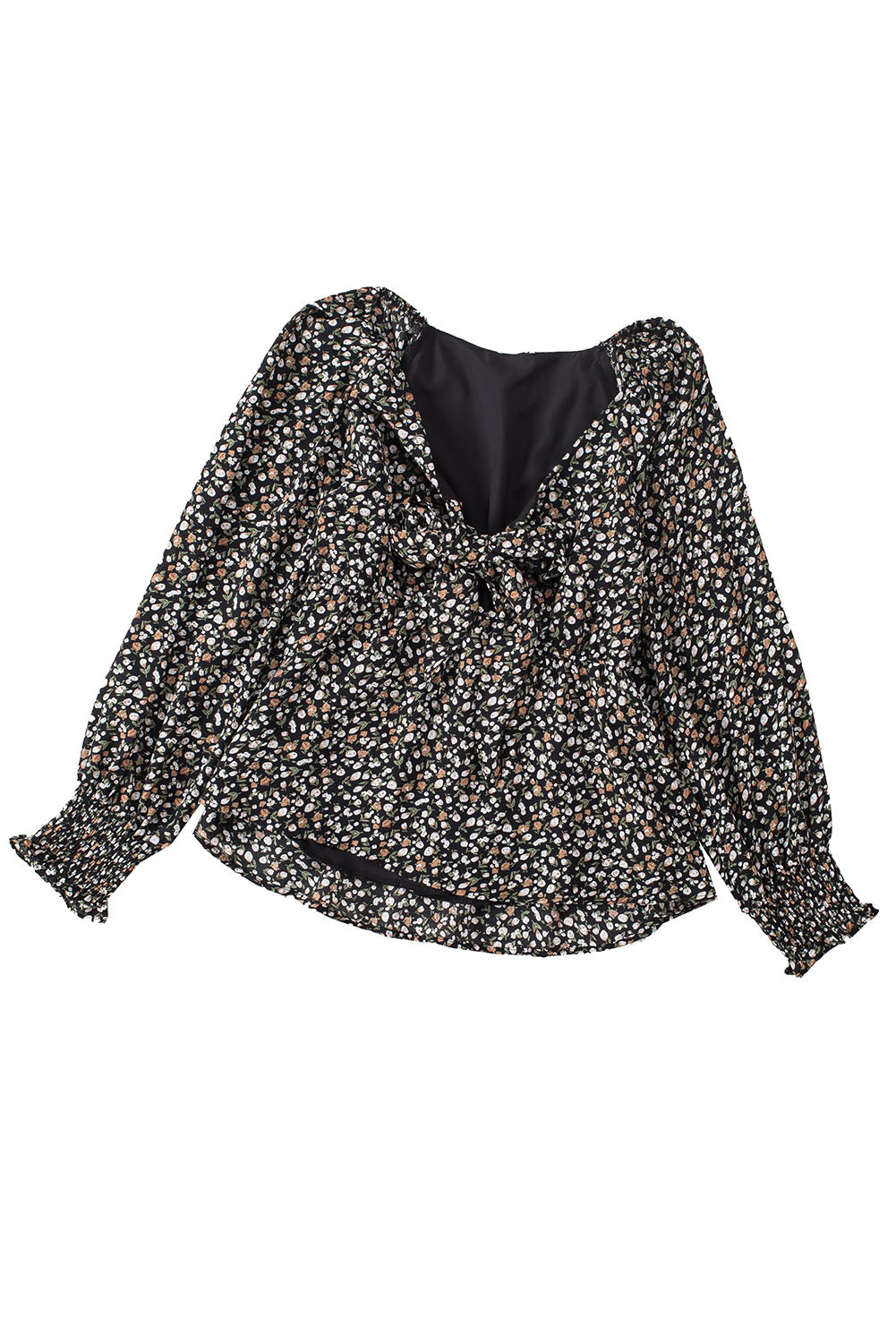 Linda blusa de manga larga con volantes y lazo delantero con estampado floral