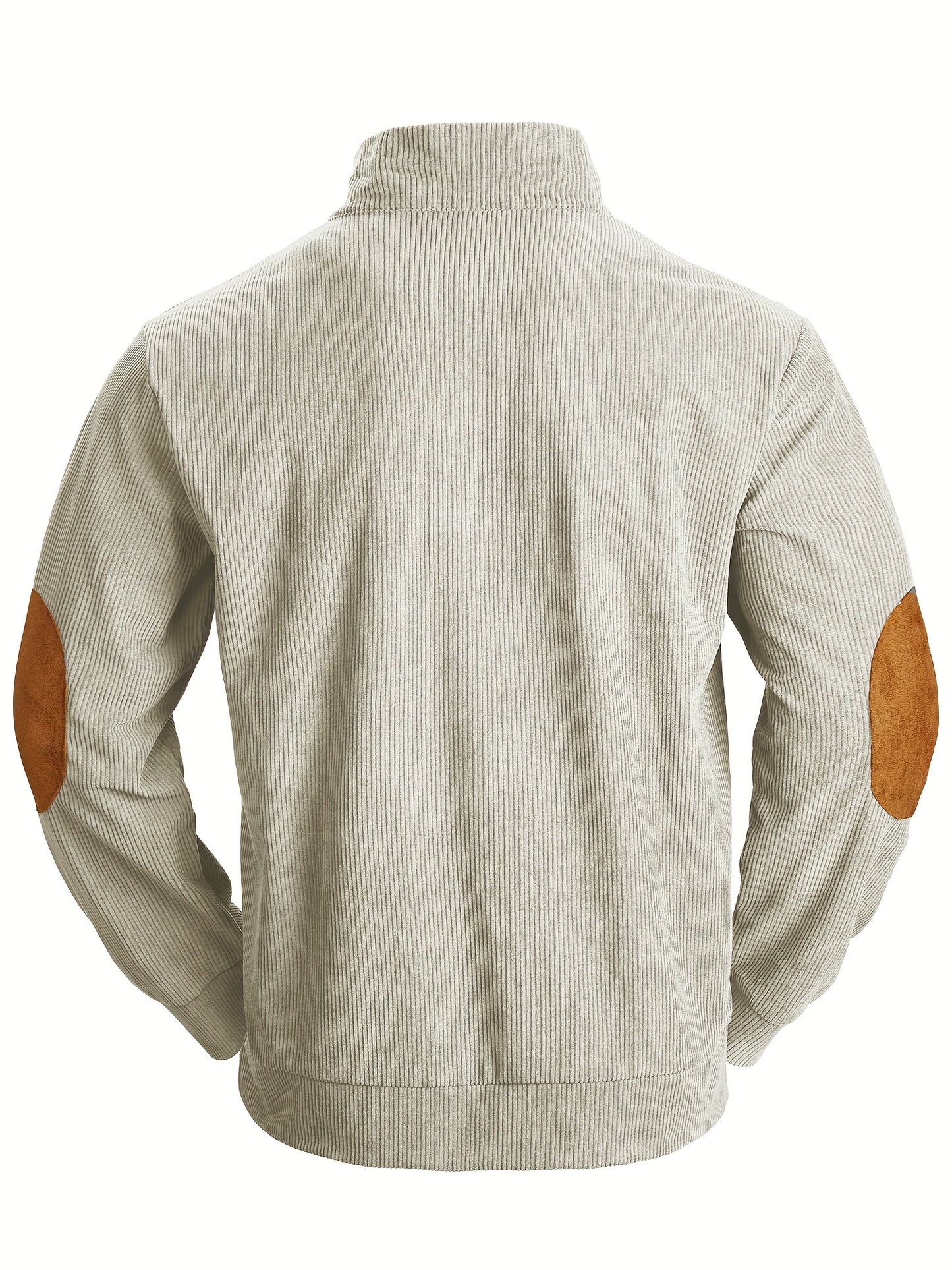 Ribbed Men's Casual Retro Stand Collar Thick Long Sleeve Henry Shirt, Fall Winter