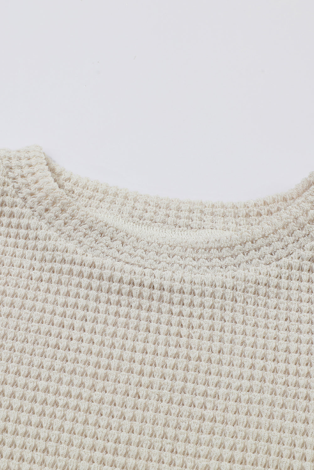 Peach Blossom Sunflower Mesh Bubble Sleeve Waffle Knit Top