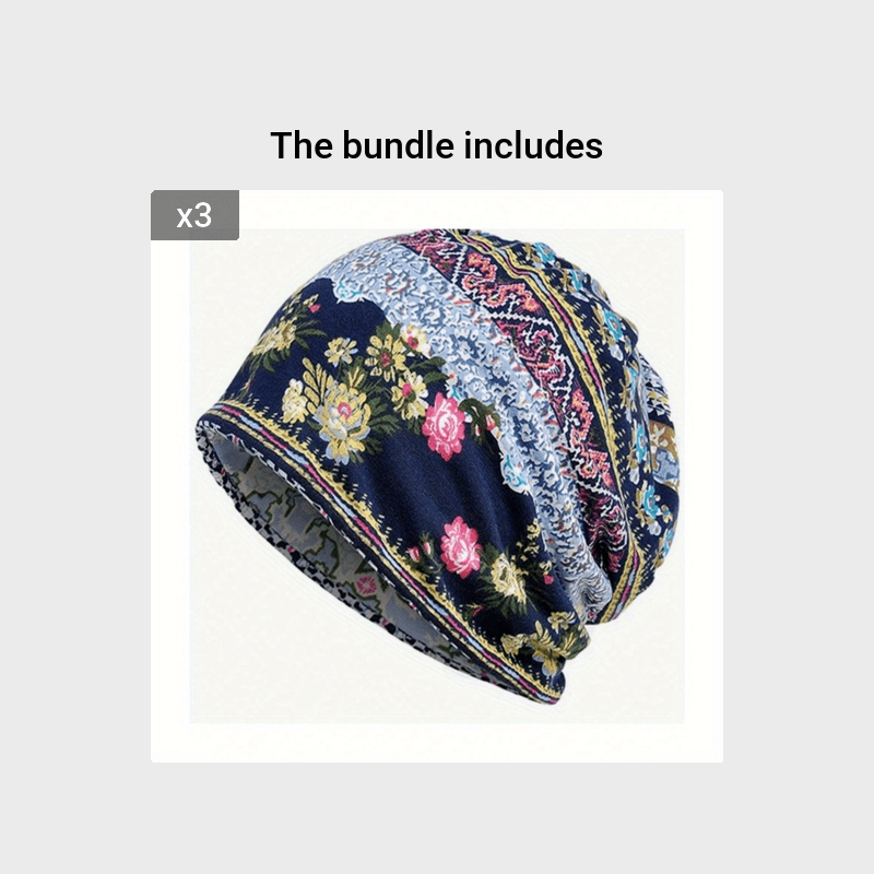 Vintage Floral Print Beanie Boho Coldproof Warm Knit Hat Casual Headband Elastic Skull Cap Chemo Hats For Autumn & Winter