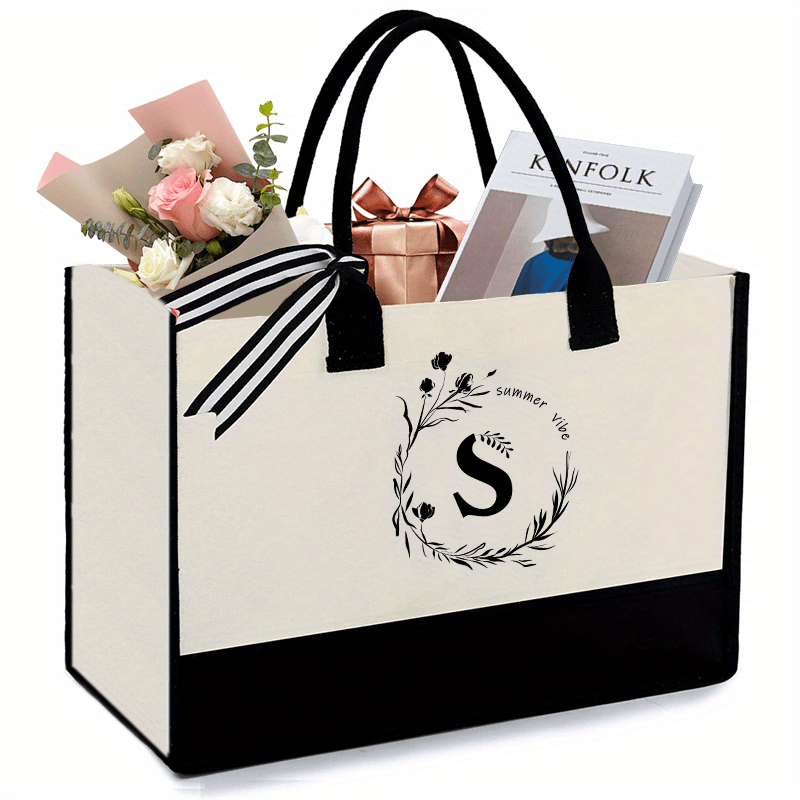 Initial Canvas Tote Bag With Zipper Pocket 13OZ Embroidery Monogrammed Personalized Birthday Gifts For Women And Men | Letter J