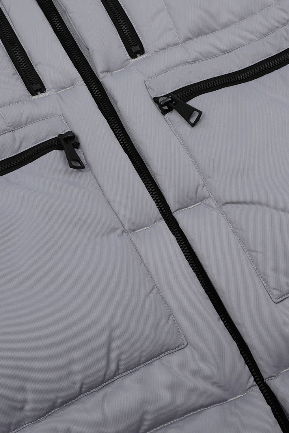 Beige Plush Linen Zip Up Hooded Puffer Coat