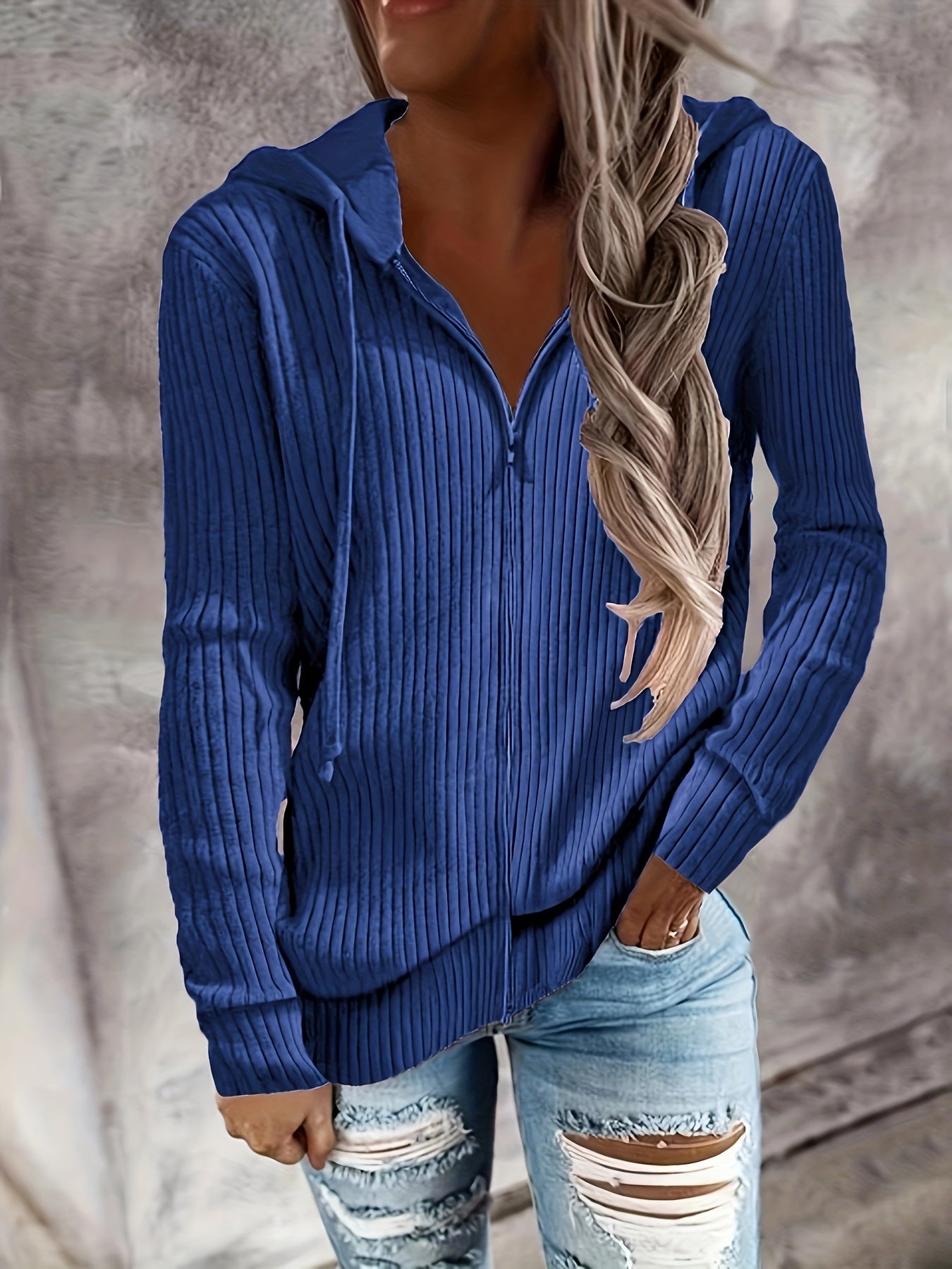 Drawstring Zip Up Hoodie, Casual Long Sleeve Hoodie For Fall & Winter, Women's Clothing