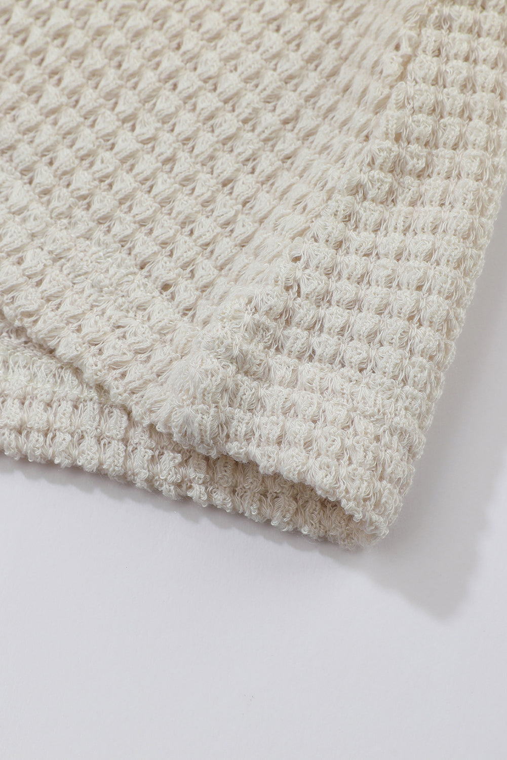Peach Blossom Sunflower Mesh Bubble Sleeve Waffle Knit Top