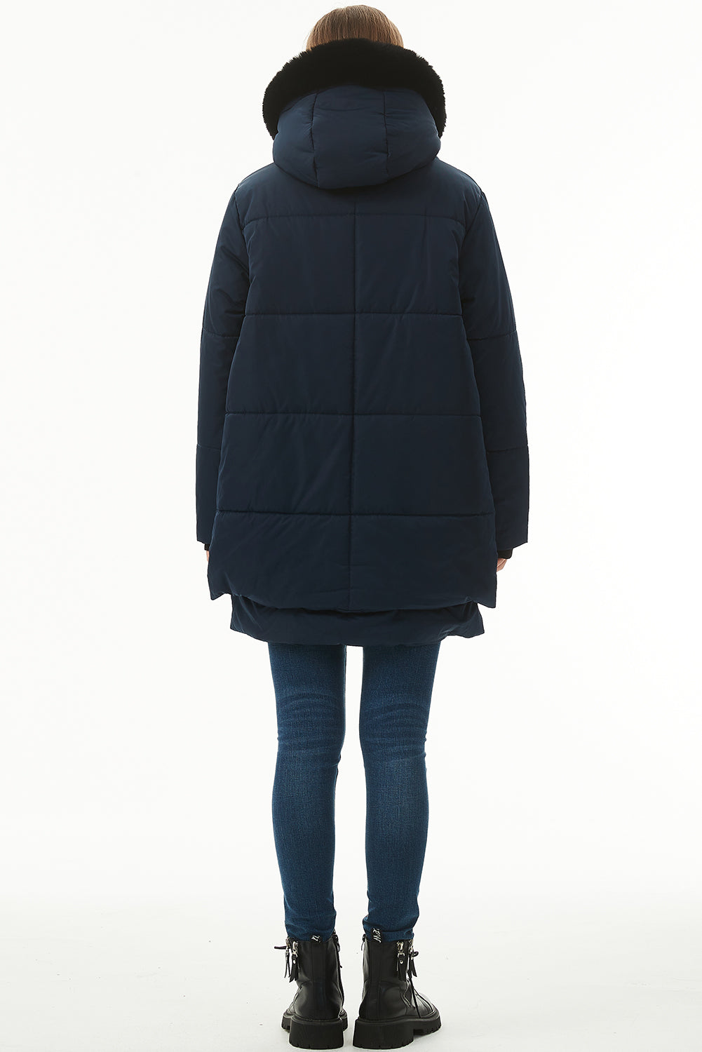 Beige Plush Linen Zip Up Hooded Puffer Coat