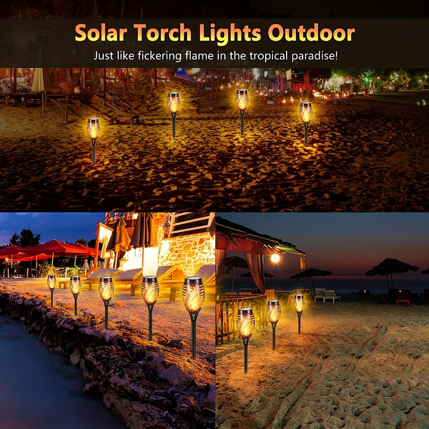 4/8/12pcs/pack Solar Halloween Decorations Lights Outdoor, Light Control, 12LED Solar Torch Lights With Flickering Flame For Garden Decor, Mini IP65 Waterproof Landscape Flame Lights For Yard Pathway Patio Pool - Auto On/Off