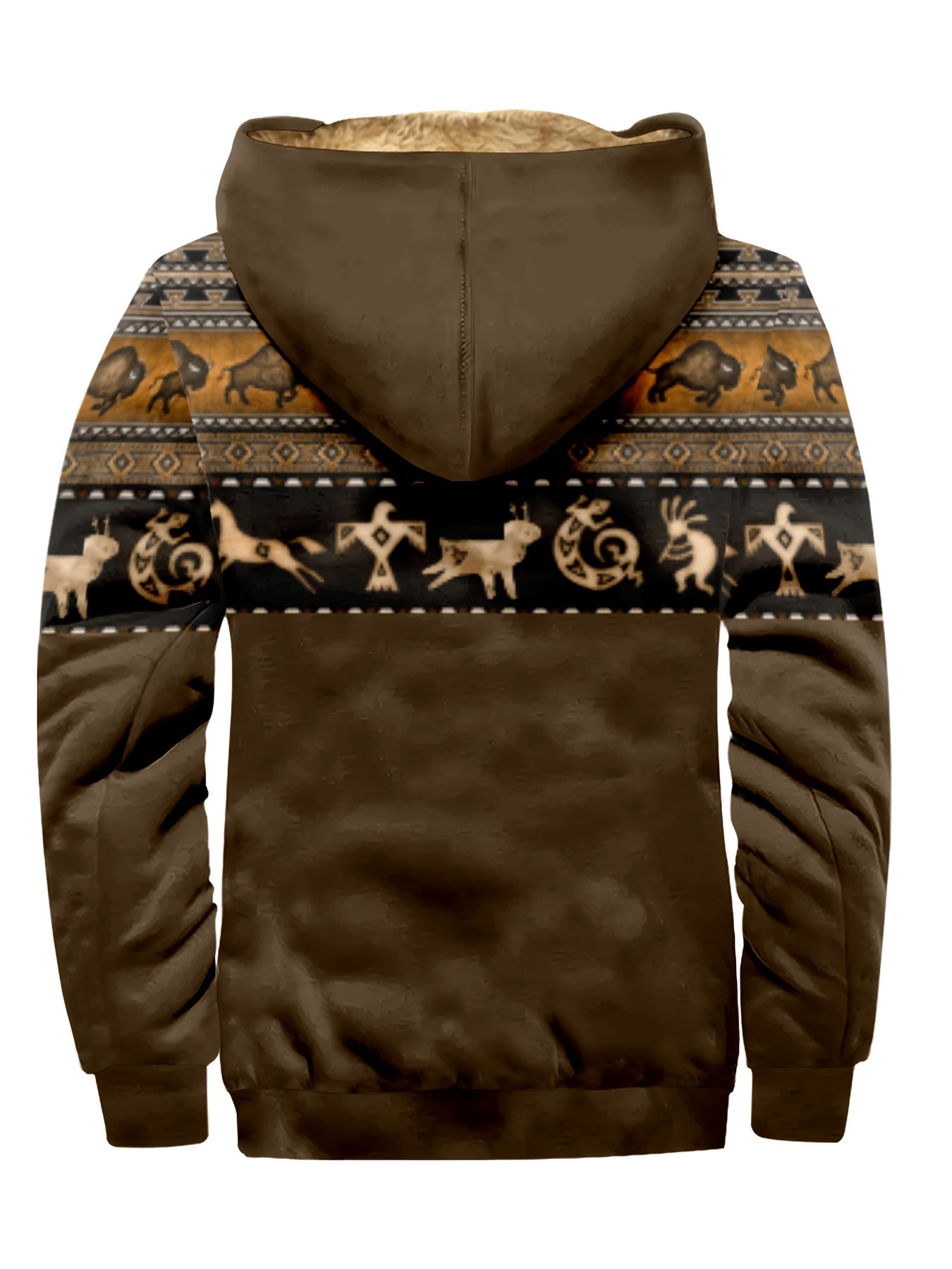 Men's Printed Warm Fleece Ethnic Style Hooded Coat For Fall Winter
