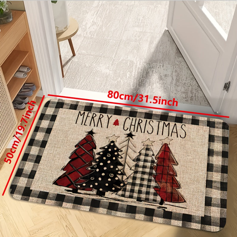 1pc, Vintage Puffy Christmas Tree Pattern Mat, Non-slip Oil-proof Waterproof Floor Mat,  Dirt-resistant Floor Mat,  For Kitchen Living Room Laundry Bathroom, Room Decor