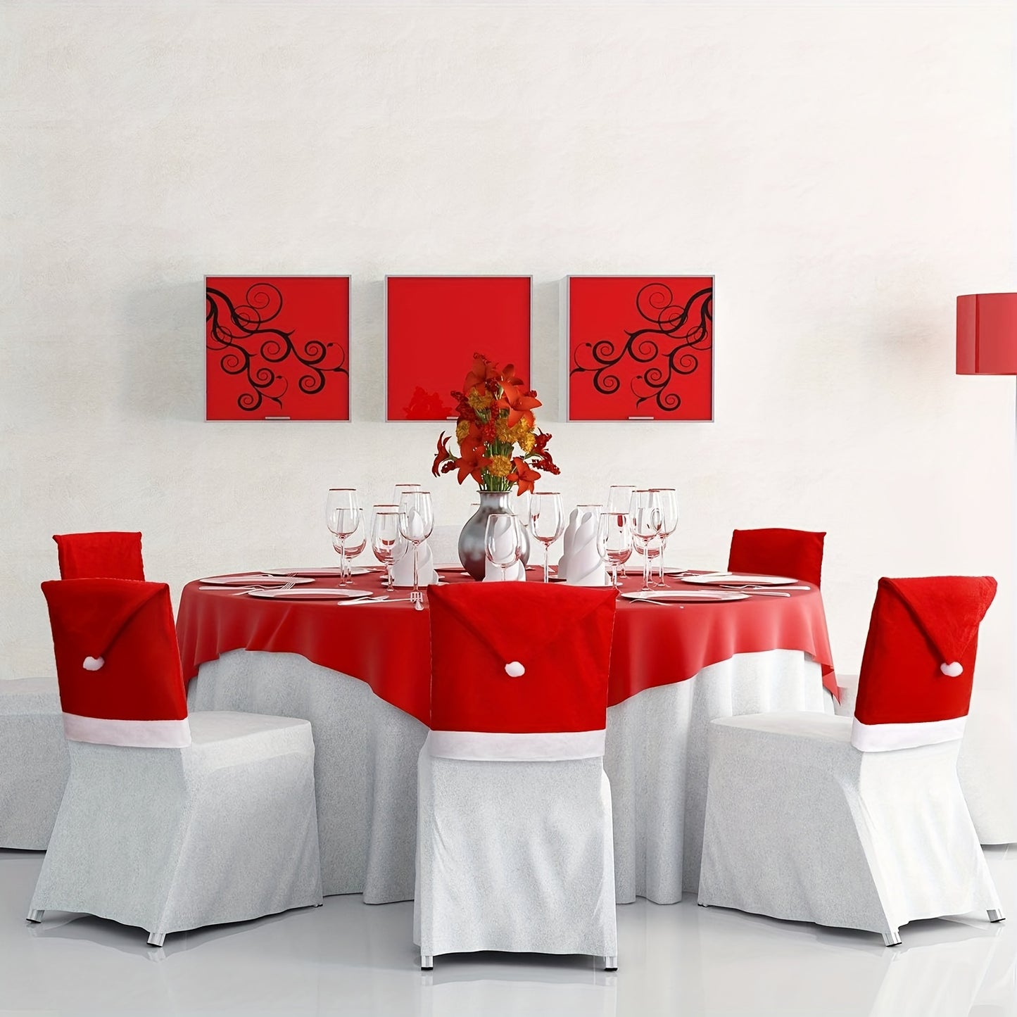 4pcs Christmas Chair Covers Decor, Santa Claus Red Hat Snowflake Chair Xmas Cap, Kitchen Dining Chair Slipcovers Sets For Christmas Holiday Festive Decorations (Red Santa)