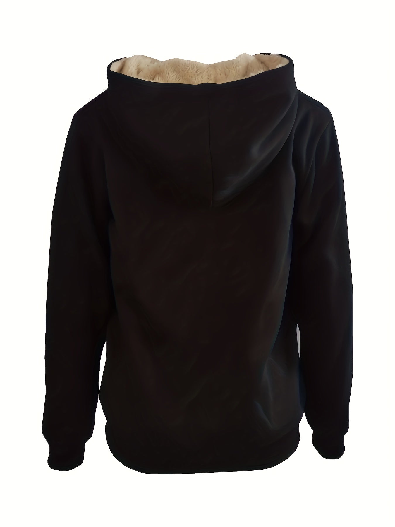 Solid Zip Up Fleece Drawstring Hoodie, Casual Long Sleeve Thick Warm Sweatshirt, Women's Clothing