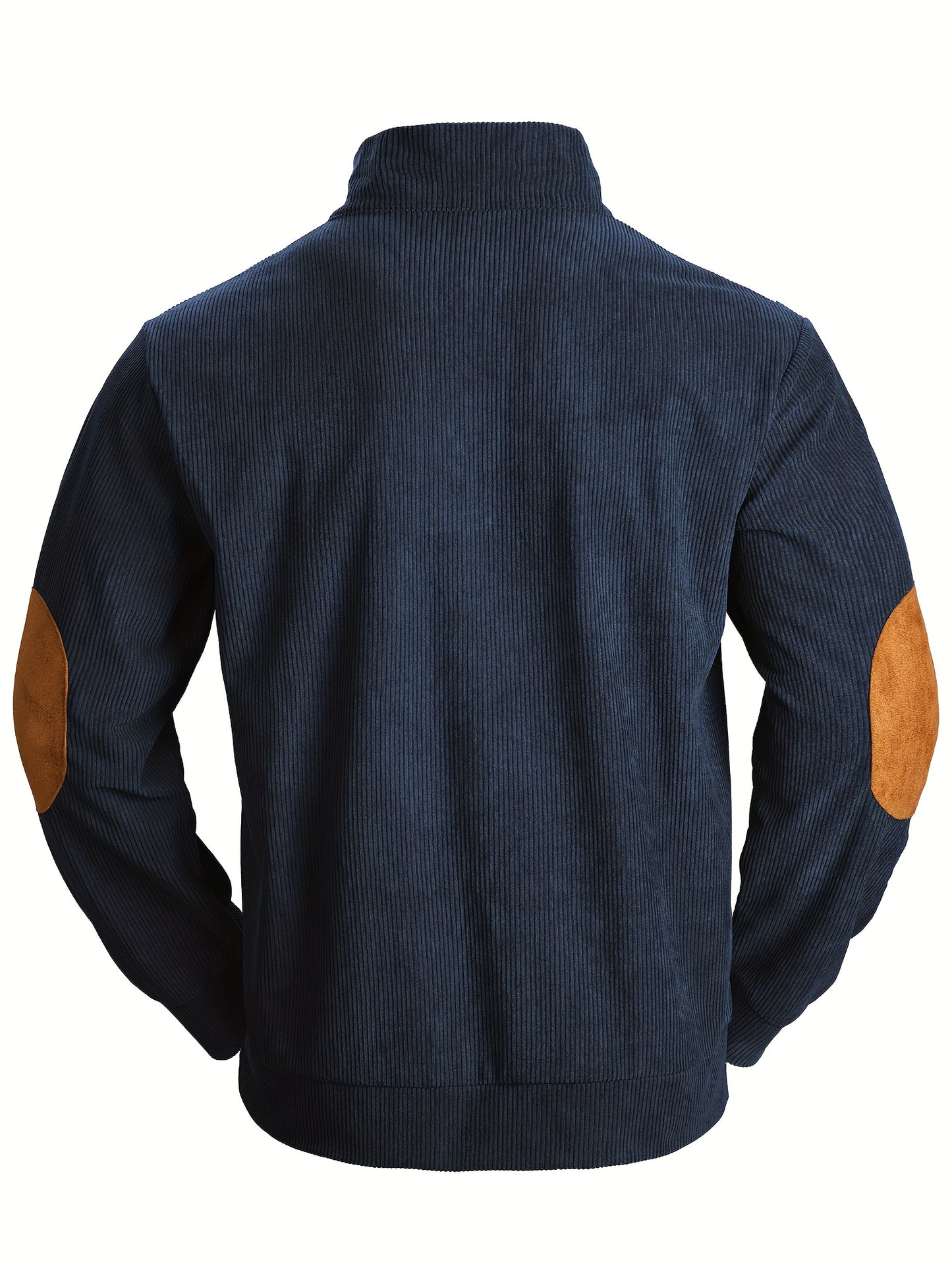 Ribbed Men's Casual Retro Stand Collar Thick Long Sleeve Henry Shirt, Fall Winter