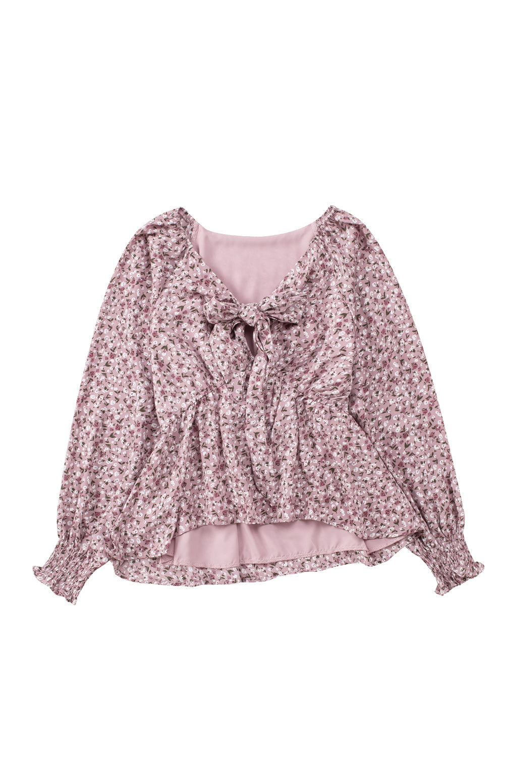 Linda blusa de manga larga con volantes y lazo delantero con estampado floral